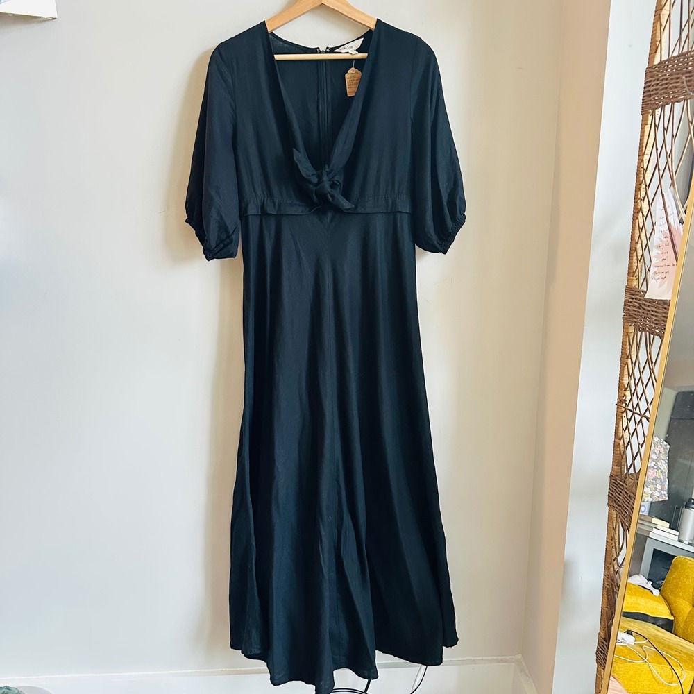 Ripe Maternity Camille Dress – Black Knot Front Empire Waist Midi – Size Medium - Picture 2 of 11